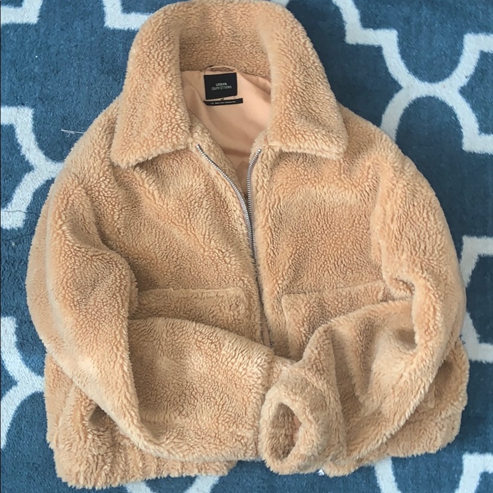 Tan Teddy jacket from Urban Outfitters